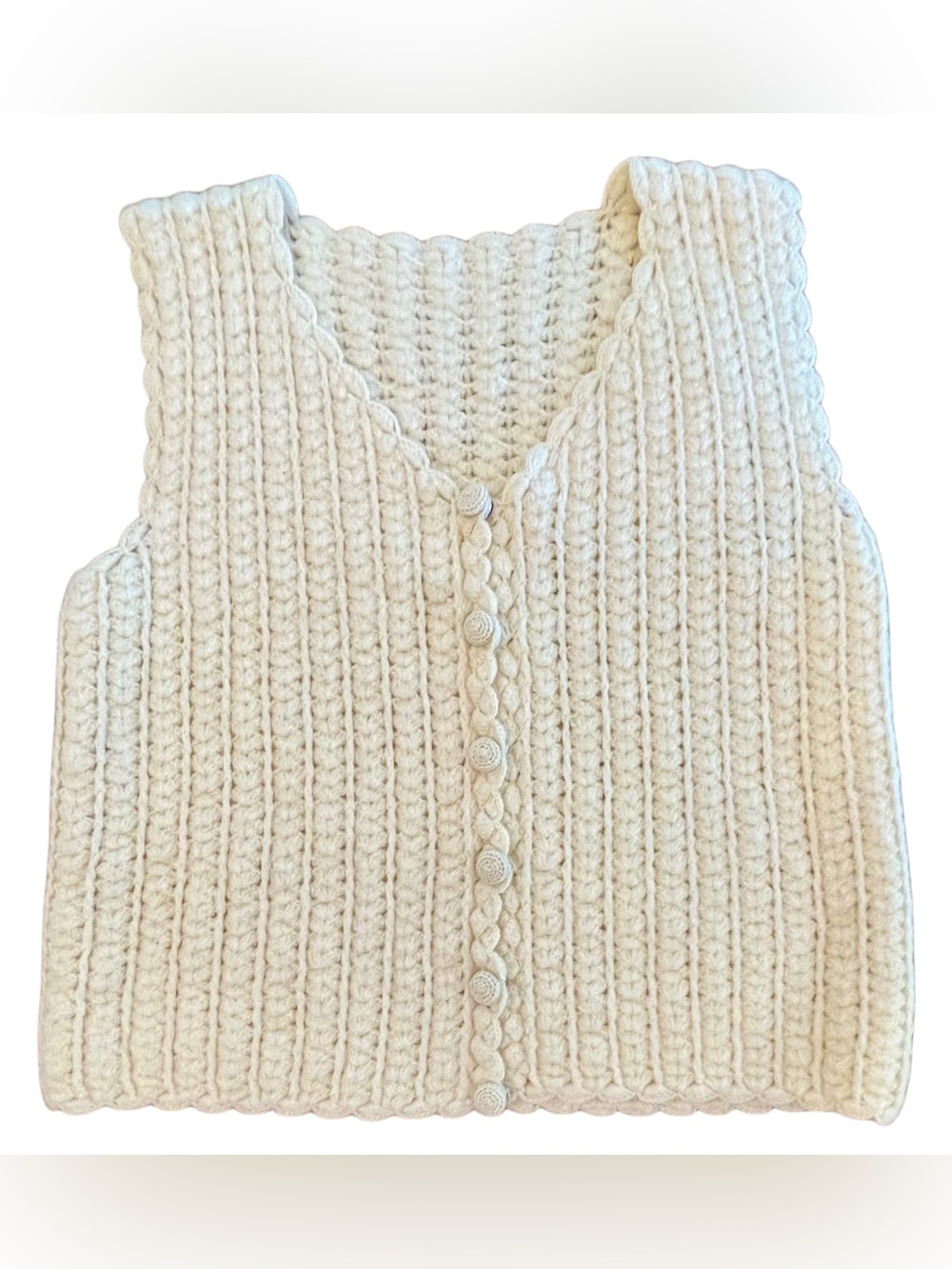 Women's Cream Cable Knit V-Neck Button Vest